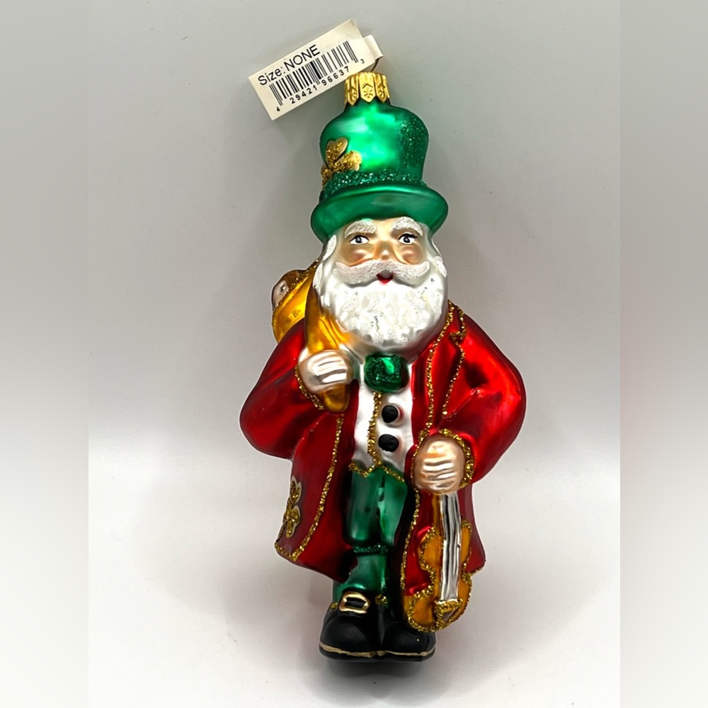 Nordstrom at Home Irish Santa Claus Clover Glass Red Green Christmas Ornament 6"